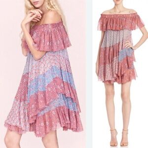 Rebecca Taylor Silk Floral Off The Shoulder Amanda Tiered Dress size 2 bohemian